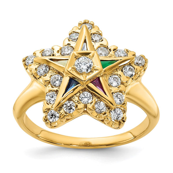 10k Women's Polished Masonic Ring with Multi-Color CZ & Diamonds