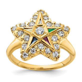Exclusive 10k Women's Polished Masonic Ring with Multi-Color CZ & Diamonds