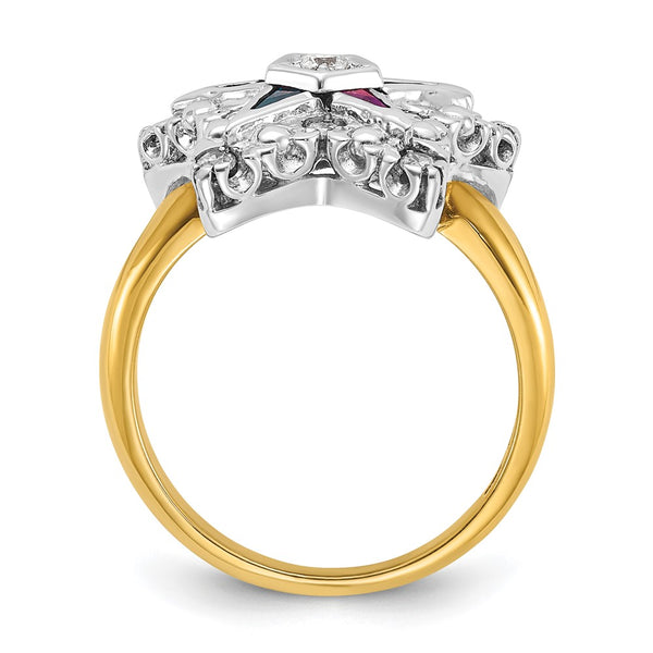 10K Two-Tone Women's Masonic Ring with CZ & Diamond Accents