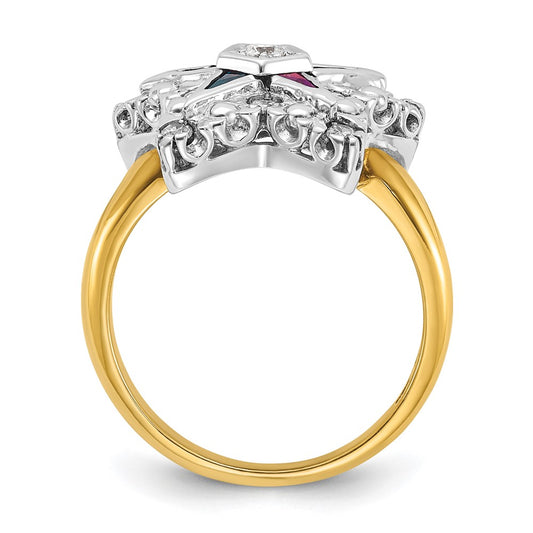Exclusive 10K Two-Tone Women's Masonic Ring with CZ & Diamond Accents