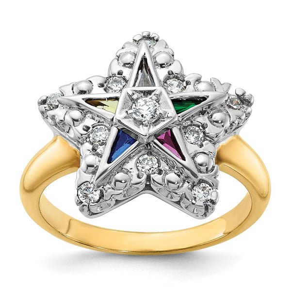 14K Two-Tone Women's Masonic Ring - Beaded CZ