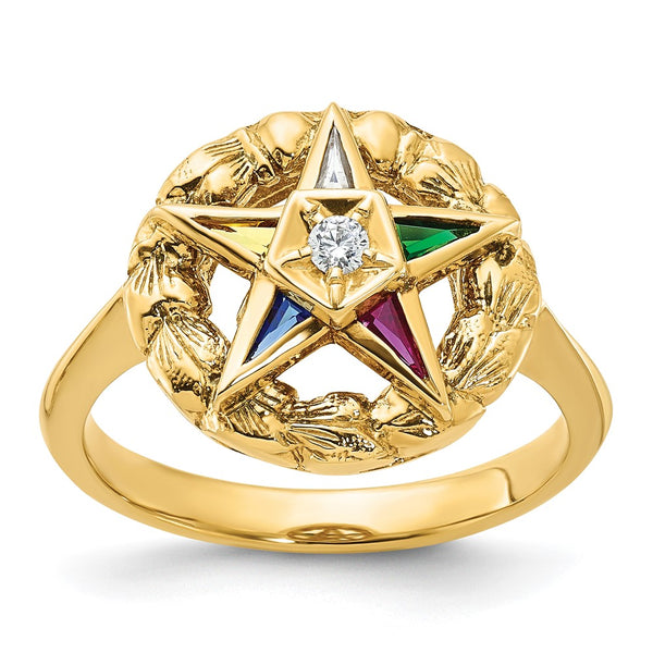 14K Gold Women's Masonic Ring - Eastern Star CZ Accents