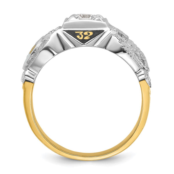 14K Gold Two-Tone Men's Masonic Ring - Diamond Accent