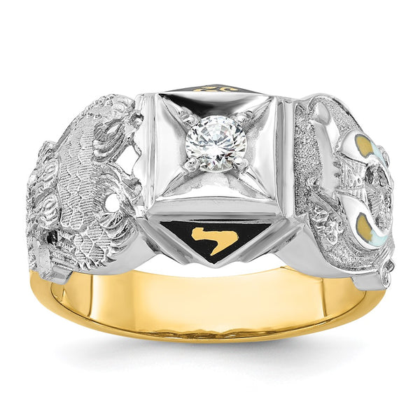 14K Gold Two-Tone Men's Masonic Ring - Diamond Accent