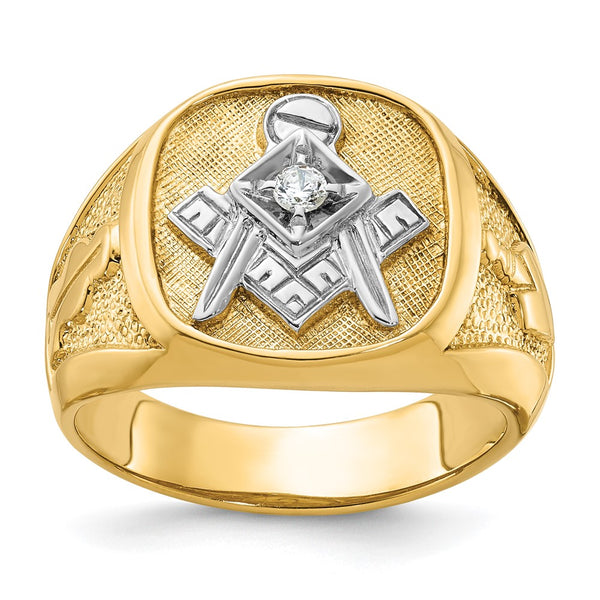 14K White Gold Masonic Ring with Diamonds