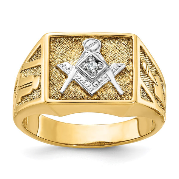 10K White Rhodium Masonic Ring with Diamonds - Lodge