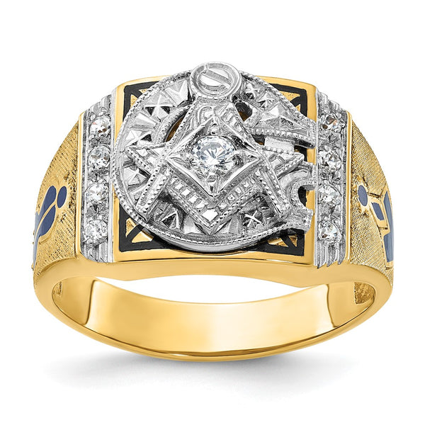 14K Gold Two-Tone Masonic Ring with Diamond Accents