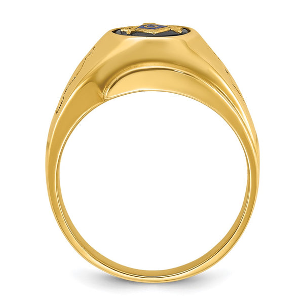 14K Gold Men's Masonic Ring - 0.85mm Grooved Blue Onyx