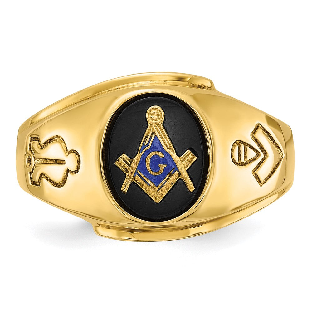 Exclusive 14K Gold Men's Masonic Ring | 0.85mm Grooved Design & Blue Onyx