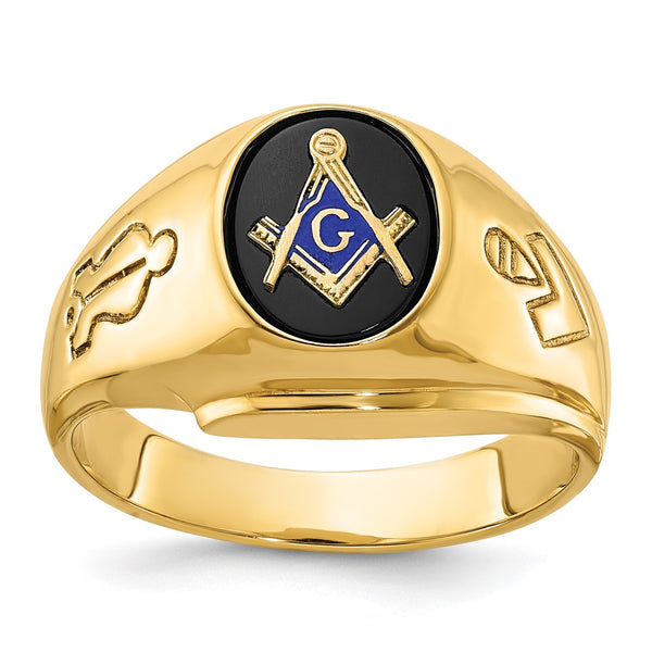 14K Gold Men's Masonic Ring - 0.85mm Grooved Blue Onyx