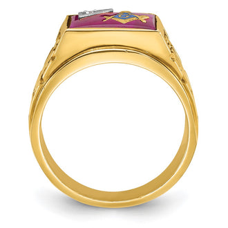 Shop Exclusive 14K Two-Tone Masonic Ring with Ruby & Diamond - Stylish Value!