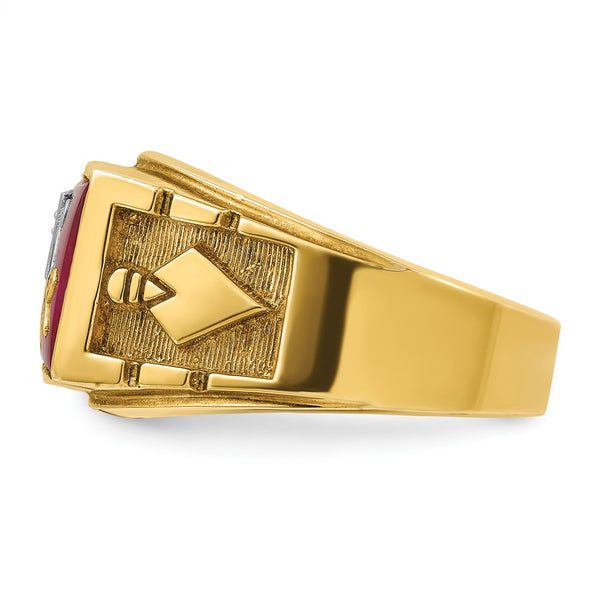 14K Two-Tone Masonic Ring with Ruby & Diamond
