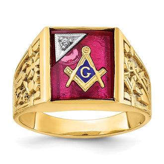 Exclusive 10K Two-Tone Men's Masonic Ring with Ruby & Diamond | Stylish Value