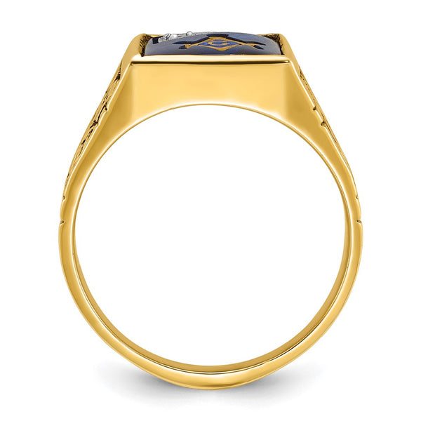 Shop Exclusive 10K Two-Tone Men's Masonic Ring with Lab-Created Sapphire & Diamonds