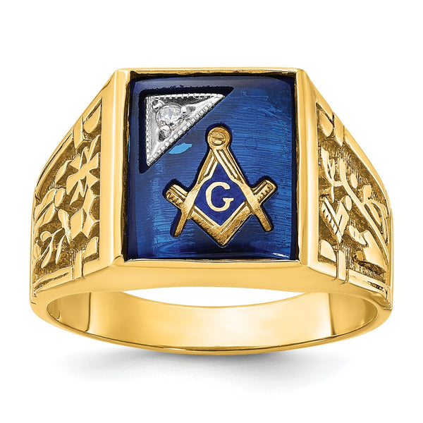 Shop Exclusive 10K Two-Tone Men's Masonic Ring with Lab-Created Sapphire & Diamonds