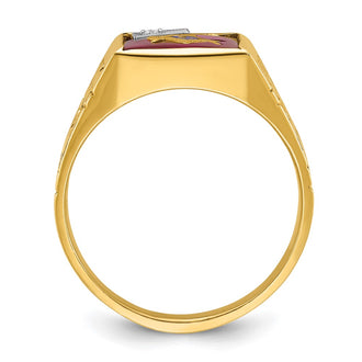 Exclusive 14K Gold Men's Masonic Ring - Stylish Two-Tone with Ruby & Diamond