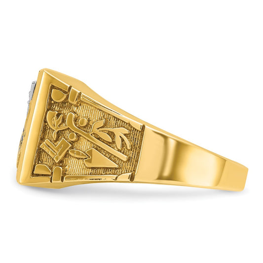 Exclusive 14K Gold Men's Masonic Ring - Stylish Two-Tone with Ruby & Diamond