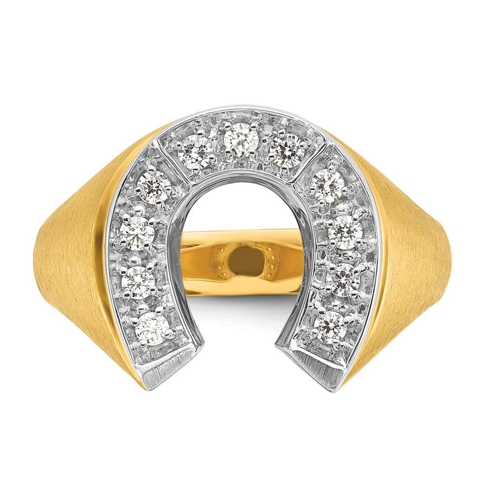 High-Quality 10K Two-Tone Men's Satin Finish Horseshoe Diamond Ring - Stylish Value-6