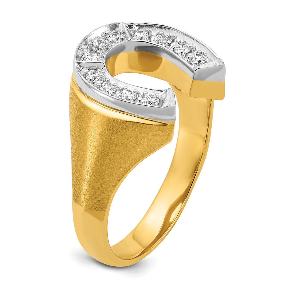 High-Quality 10K Two-Tone Men's Satin Finish Horseshoe Diamond Ring - Stylish Value