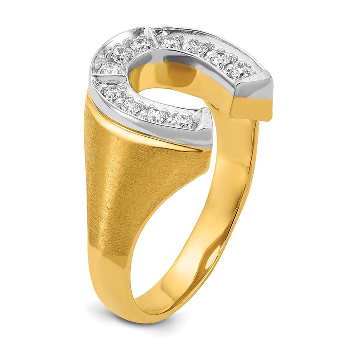 High-Quality 10K Two-Tone Men's Satin Finish Horseshoe Diamond Ring - Stylish Value-8