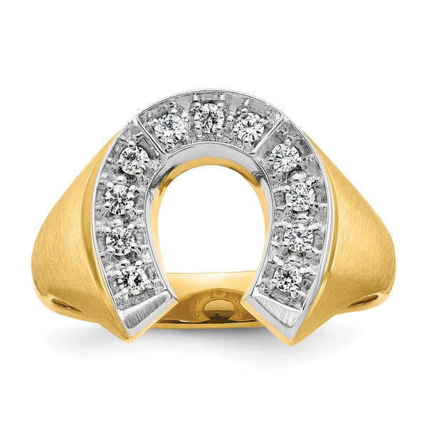 10K Two-Tone Men's Satin Finish Horseshoe Diamond Ring