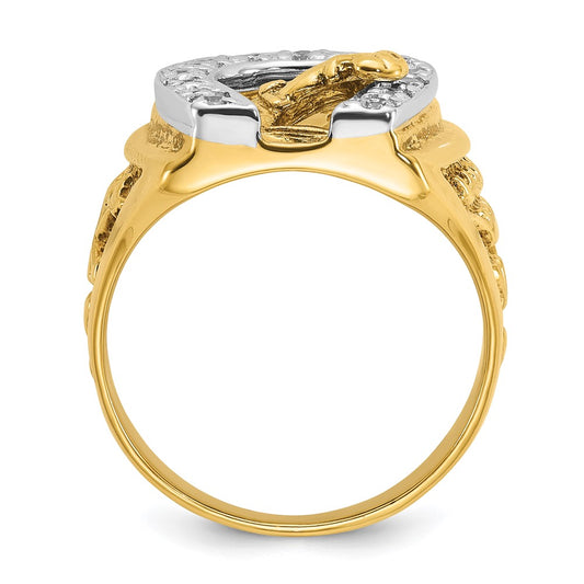 Shop Stylish 10K Two-Tone Men's Diamond Ring - Horse & Horseshoe Design