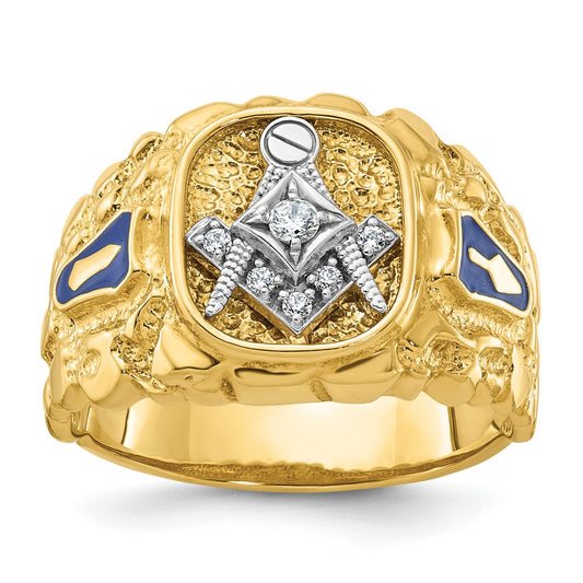 Shop Exclusive 10K Two-Tone Men's Masonic Ring with Diamonds - Stylish Design