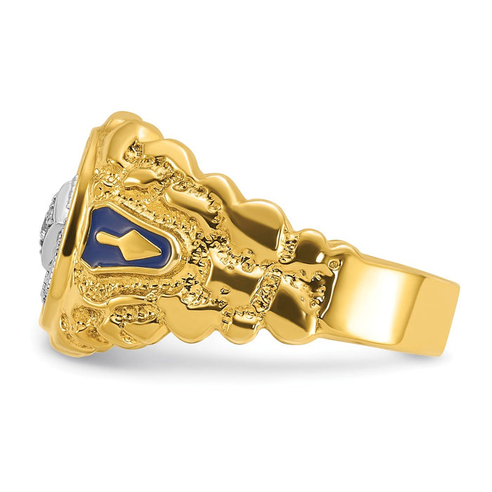 Shop Exclusive 14K Two-Tone Men's Masonic Ring, Polished with Diamond & Nugget Texture-3