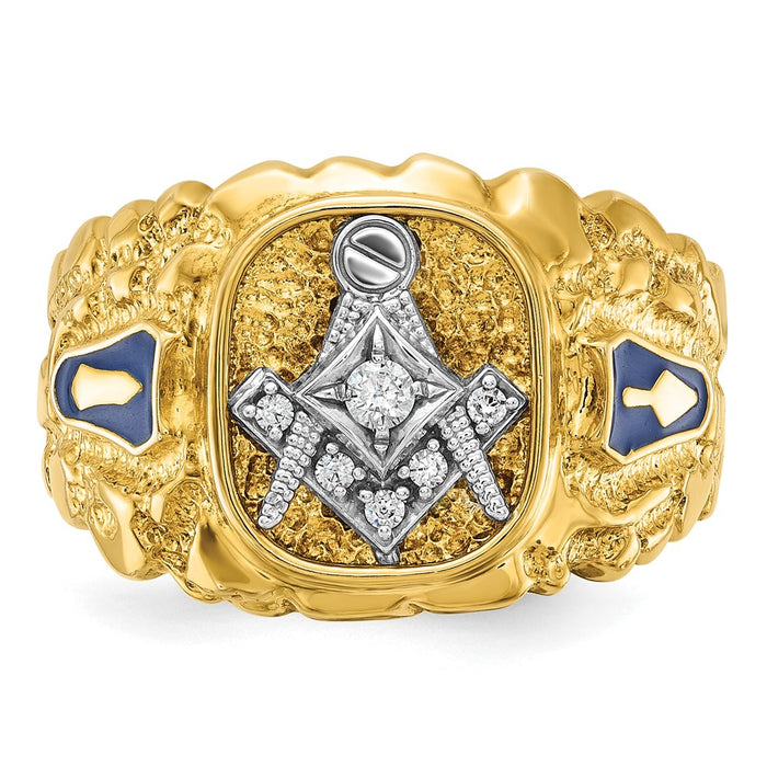 Shop Exclusive 14K Two-Tone Men's Masonic Ring, Polished with Diamond & Nugget Texture-4