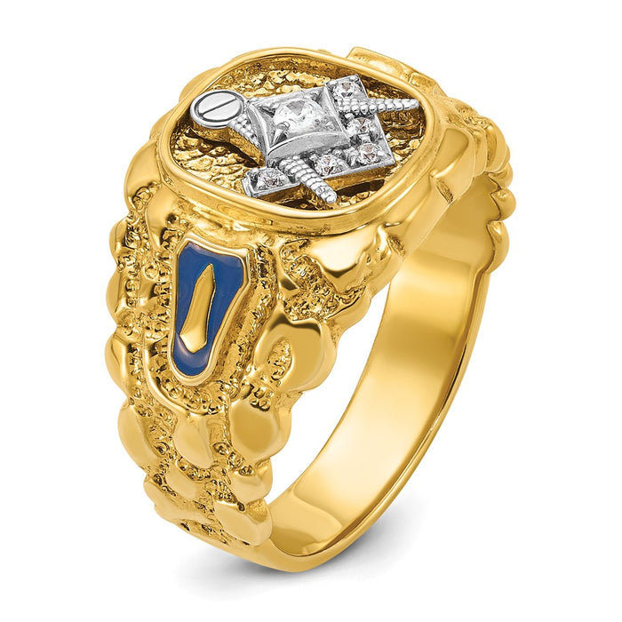 Shop Exclusive 14K Two-Tone Men's Masonic Ring, Polished with Diamond & Nugget Texture-6
