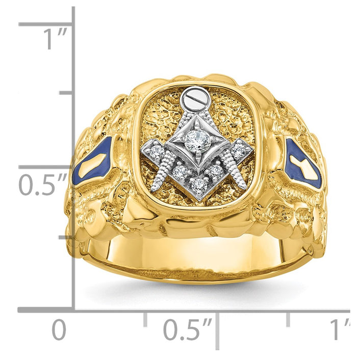 Shop Exclusive 14K Two-Tone Men's Masonic Ring, Polished with Diamond & Nugget Texture-8