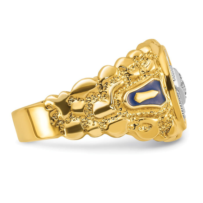 Shop Exclusive 14K Two-Tone Men's Masonic Ring, Polished with Diamond & Nugget Texture-7