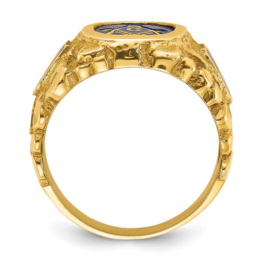 Exclusive 10K Men's Masonic Ring with Lab-Created Sapphire - Stylish Design