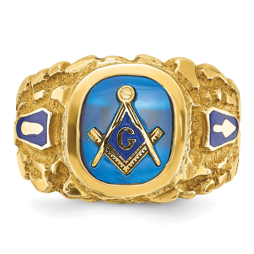 Exclusive 10K Men's Masonic Ring with Lab-Created Sapphire - Stylish Design