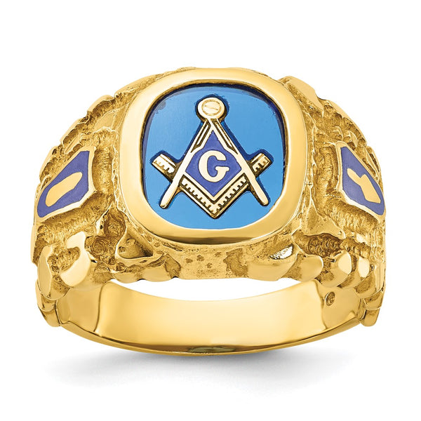 10K Men's Masonic Ring with Lab-Created Sapphire - Style GR1-1000858
