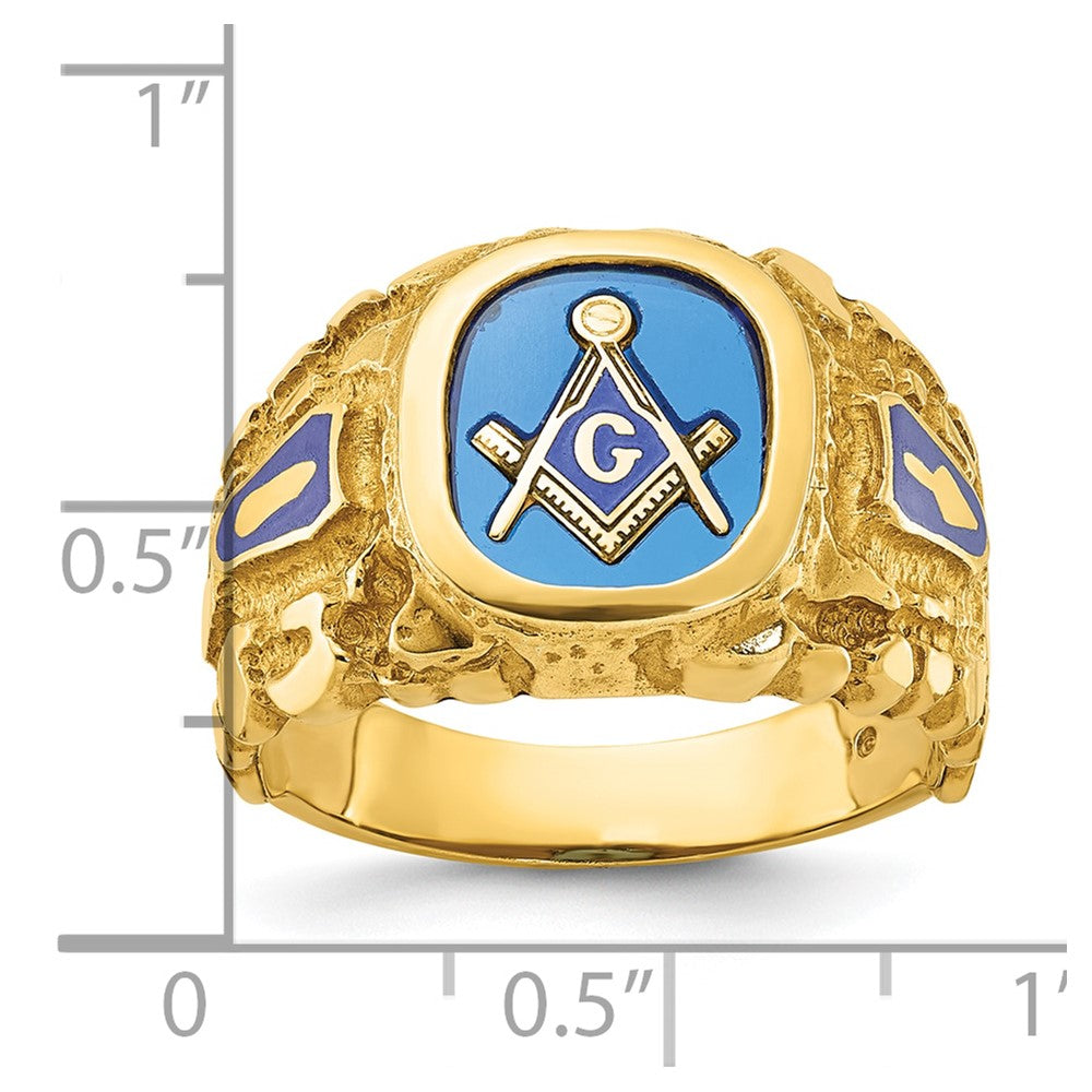 Shop Exclusive 14K Gold Masonic Ring - Men's Polished Nugget with Sapphire