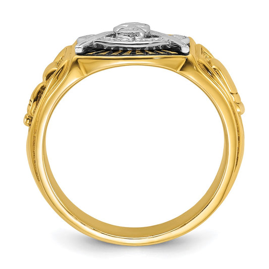 Exclusive 10K Two-Tone Men's Masonic Ring - Polished, Textured, Stylish Design