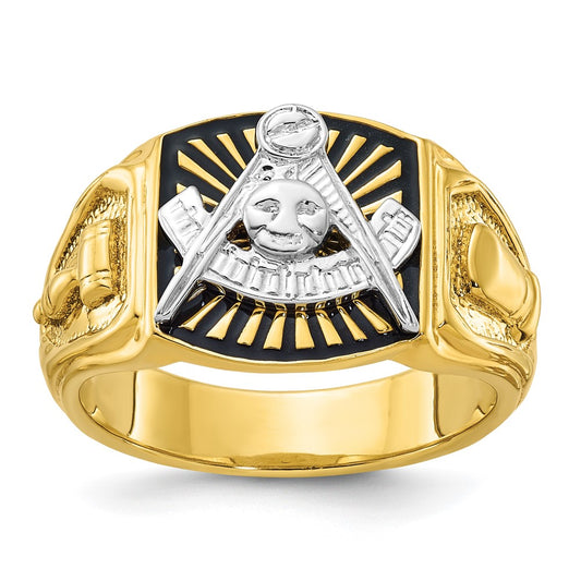 Exclusive 10K Two-Tone Men's Masonic Ring - Polished, Textured, Stylish Design