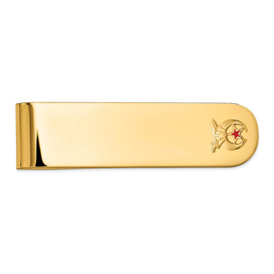 Buy Stylish 14K Gold Men's Polished Red Enamel Masonic Money Clip - Small Size