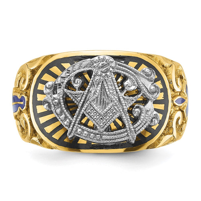 Exclusive 10k Two-Tone Men's Masonic Ring - Stylish Polished Enamel Design-4