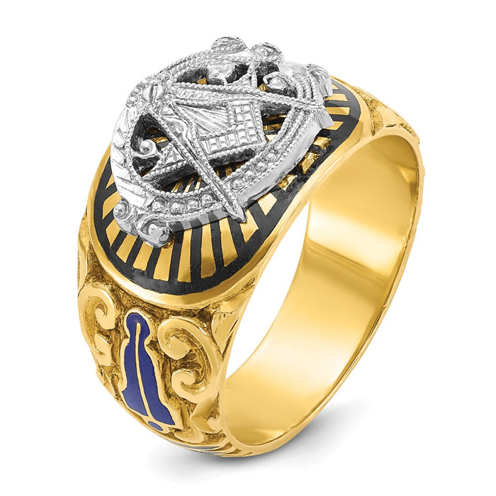 Exclusive 10k Two-Tone Men's Masonic Ring - Stylish Polished Enamel Design-6