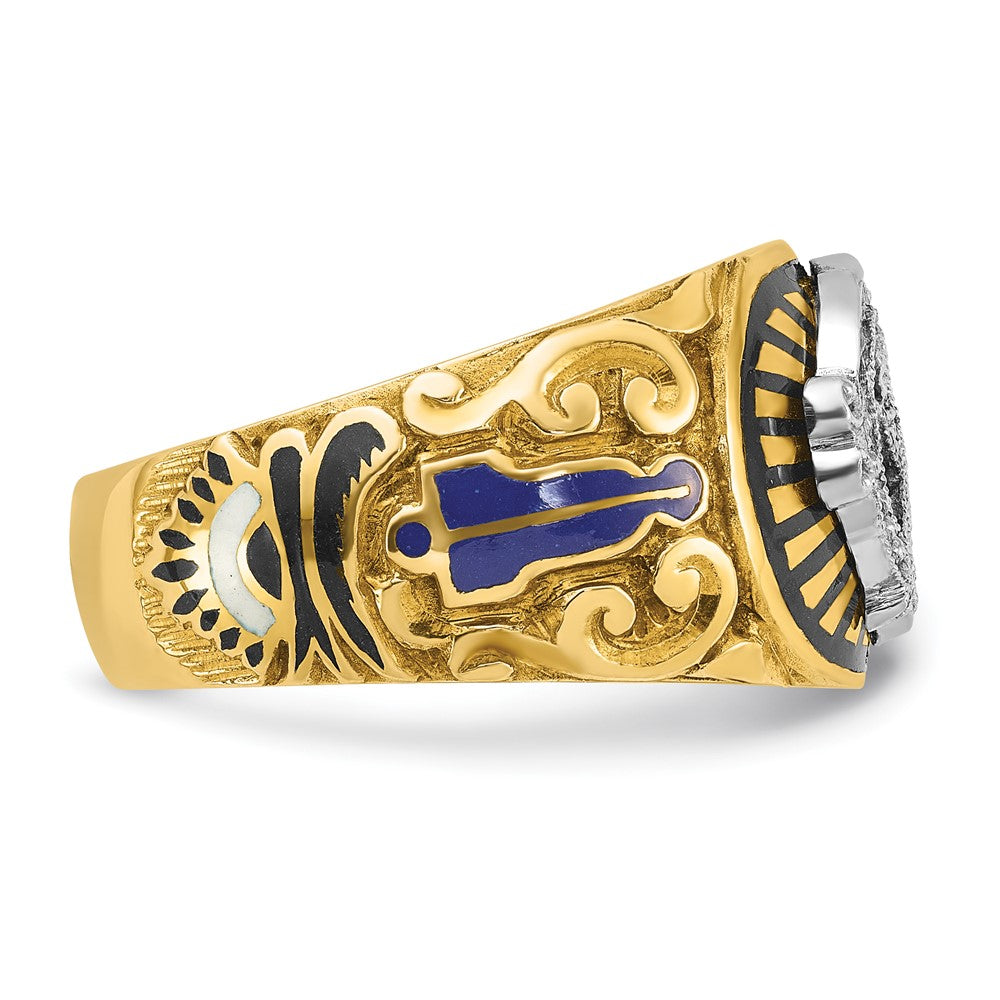 Exclusive 10k Two-Tone Men's Masonic Ring - Stylish Polished Enamel Design