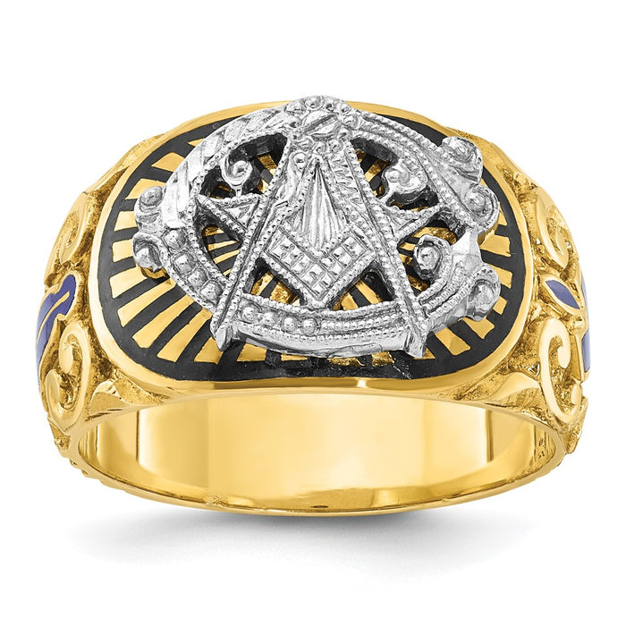 Exclusive 10k Two-Tone Men's Masonic Ring - Stylish Polished Enamel Design-1
