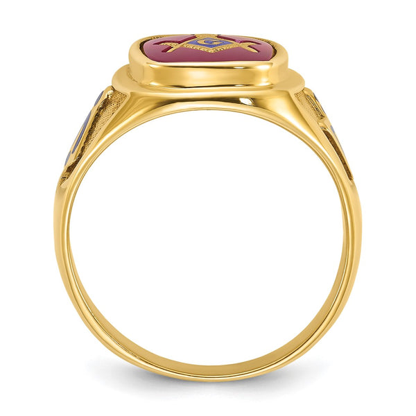 10K Men's Masonic Ring with Lab-Created Ruby & Enamel