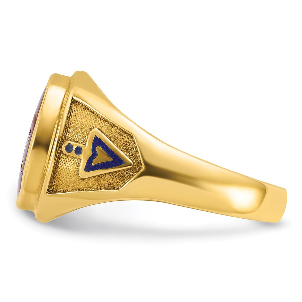 High-Quality 10K Men's Masonic Ring with Lab-Created Ruby & Enamel - Stylish Value