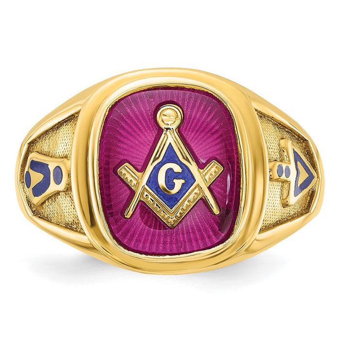 High-Quality 10K Men's Masonic Ring with Lab-Created Ruby & Enamel - Stylish Value-6