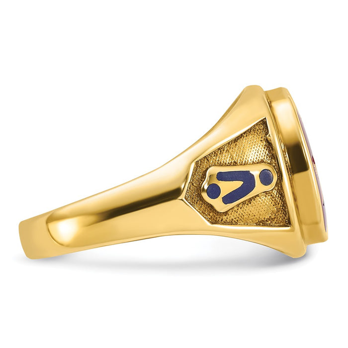 High-Quality 10K Men's Masonic Ring with Lab-Created Ruby & Enamel - Stylish Value-9