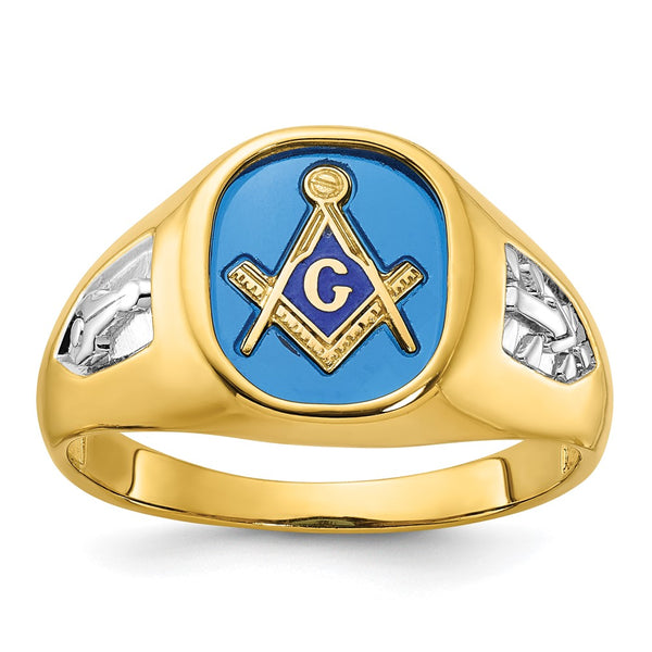 10k White Rhodium Lodge Master Masonic Ring with Blue Sapphire