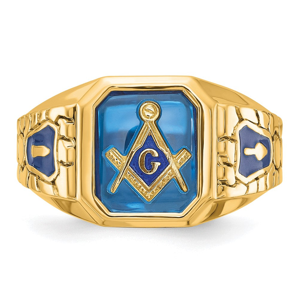 Exclusive 10K Men's Masonic Ring with Lab-Created Sapphire - Stylish Value