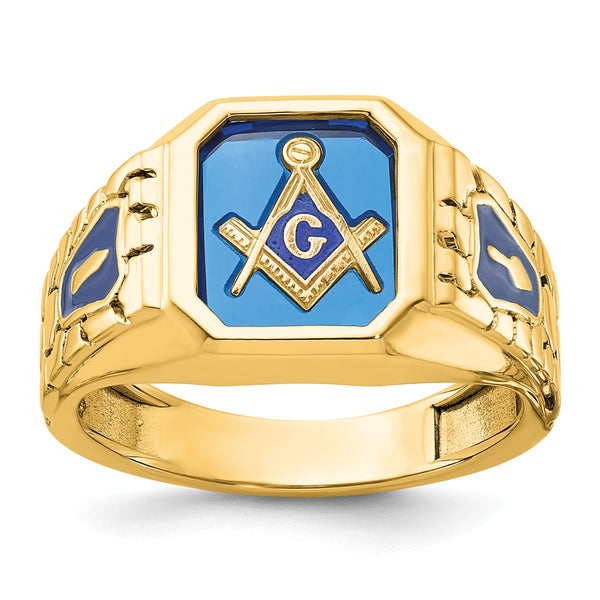 10K Men's Masonic Ring with Lab-Created Sapphire - Style GR1-1000869